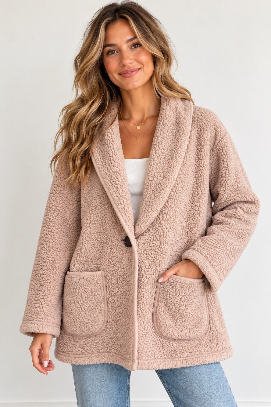 Soft Surroundings Pink Teddy Sherpa Fleece Jacket Coat Size PM